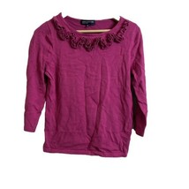 Jones New York Ribbon Ruffle Sweater Lightweight 3/4 Sleeve Magenta Pink Size M - £9.89 GBP