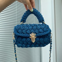 Bags for women 2023 woolen yarn handmade woven handbags with chain ladies fashion solid thumb200