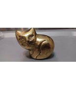 Vintage Cat Brass Hollow  Small Lying Kitten Tall Boho - $10.88