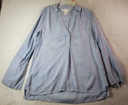H&amp;M Blouse Top Womens Size 10 Blue White Striped 100% Modal Long Sleeve Collared - £7.78 GBP