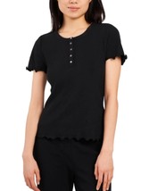 Riley &amp; Rae Women&#39;s Black Ribbed Short Sleeve Crew Neck Henley Top S NWT - £21.66 GBP