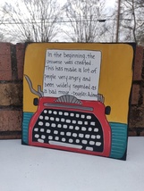 Douglas Adams quote painting on 10 x 10 x 1/8&quot; wood panel, Hitchhiker&#39;s ... - $32.50