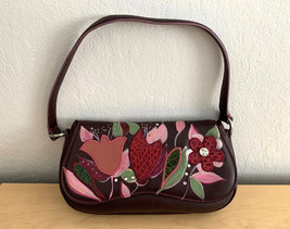 Gianfranco Sisti Leather Handbag Purse w/Flower Appliques &amp; Rhinestones Italy - £63.42 GBP