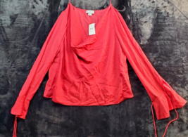Finders Blouse Top Womens Large Red 100% Polyester Long Sleeve Cowl Neck Casual - £6.67 GBP