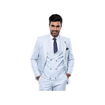 Men 3pc European Vested Suit WESSI J.VALINTIN Extra Slim Fit JV14 Sky Blue new image 4