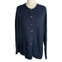 Vintage 90s Blair Knit Cardigan Sweater XL Blue Button Up Pockets Long Sleeves - £33.10 GBP