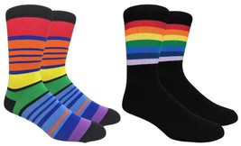 Colorful Rainbow Pride Striped Print Pattern Mens Crew Socks Tube Retro Casual - £6.23 GBP