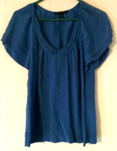 Banana Republic women S blouse 100% silk blue short sleeve - £12.50 GBP