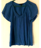 Banana Republic women S blouse 100% silk blue short sleeve - £12.59 GBP