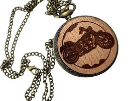 Pocket Watch with Motorcycle Design and Engraved Floral Pattern - $32.51 CAD