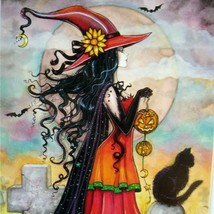 Halloween Postcard Molly Harrison Modern Gothic Witch Fantasy Black Cat 2012 Ltd - $102.55