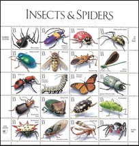 USPS 1998 Full Sheet Insects & Spiders Postage Stamps 20 x 33¢ NM + Bio History - $9.45