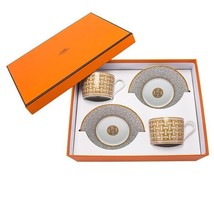 Hermes Mosaique Au 24 Teacup And Saucer 2 Set Gold Porcelain Coffee 160 ML - £558.61 GBP