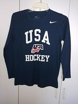 NIKE THERMA-FIT BOYS WAFFLE WEAVE LS NAVY SHIRT W/&quot;USA HOCKEY&quot; -COTTON/P... - $13.99