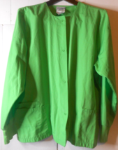 UA Scrub Medical Warm-Up Jacket Women MED Green Long Sleeve Snap Closure Pockets - £10.25 GBP
