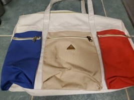 Sarne By Frontrunner Large Tote Bag Colorblock Red, Blue, Beige Zip Vint... - $28.01