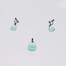 Japan Blue Intaglio Pagoda Opaline Glass Sterling Silver Pendant+Screw Earrings - £51.99 GBP