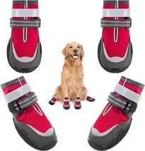 4pcs Reflective Dog Anti Slip Shoes Waterproof Red Size 3 -See size Chart NEW - £16.37 GBP