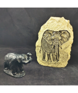 Engraved Elephant in Resin Looks Like Stone and Separate Elephant Made o... - £7.52 GBP