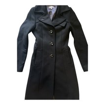 Vintage WE Black Wool Blend Belted Long Coat UK Size M Fitted Tailored Trench image 4