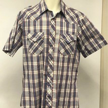 Holt Mens Western Cowboy Shirt Multicolor Beige Plaid Short Sleeve Snaps M - $20.36