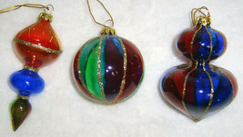 Set of 3 Gorgeous Glass Christmas Ornaments - Orig Box - $18.00