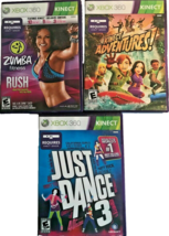 XBOX 360: 3 Game Kinect Lot: Zumba, Kinect Adventures, Just Dance 3: Mic... - $7.91