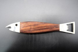 Vtg MCM Fish Shape Bottle Opener Japan Teak Wood Stainless Steel Bar Sar... - $469.08 MXN