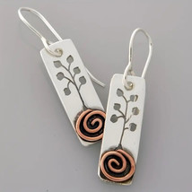 Rectangular Flower Bar Dangle Earrings Silver/Copper - £7.42 GBP