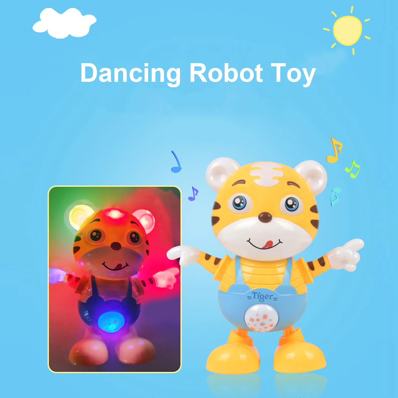 Singing Dancing Robot Toy Cute Cartoon Tiger Electric Light Music Eco Friendly - £19.32 GBP