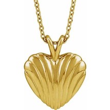 Authenticity Guarantee 
14k Yellow Gold Ribbed Heart Ladies Necklace - £545.96 GBP