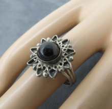 Sterling Silver Mexico Ring 925 Size 6 Black Cabochon Stone 3.58 Grams F... - £18.87 GBP