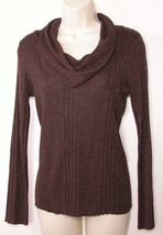 Joseph A Womens Sweater Small S Cowl Neck Brown Sparkle Ribbed Turtleneck New - $19.94