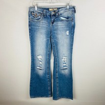 YMI Y2K Light Wash Destroyed Distressed Flare Leg Low Rise Jeans Juniors Size 7 - £18.28 GBP