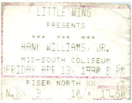 Hank Williams Jr.Concert Ticket Stub Avril 13 1990 Memphis Tennessee - $39.58