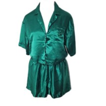 Jo Intimates Button Up Top &amp; Shorts 2 Piece Pajama Set ~ Sz M ~ Green - £21.57 GBP