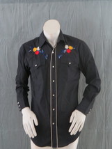 Vintage Western Shirt - Stitched Flowers on Black - Men&#39;s Medium - £59.32 GBP