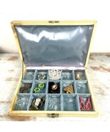 Vintage Mele Cream &amp; Blue Jewelry Box 11x8x2 with Dividers – Includes Je... - $27.55