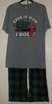 NWT MENS &quot;THIS IS HOW I ROLL!&quot; WOODY WAGON KNIT &amp;  FLEECE PAJAMA SET  SI... - £21.97 GBP