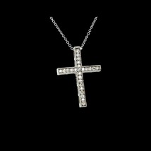 Natural Diamond Cross Pendant with Chain 17&quot; 14k W Gold 0.25 CT Certified $2,950 - £1,026.42 GBP