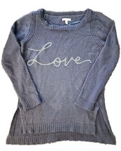 LC Lauren Conrad Women&#39;s M Blue With Sparkle Love Long Sleeve Knit Sweater - £6.16 GBP