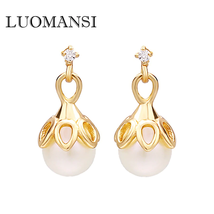 Luomansi Natural Freshwater Pearl Earrings Plating 14K Gold Real S925 St... - $20.80