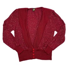 Vintage Burgundy Red Speckled Drape Front Waterfall Knit Cardigan Sweater - $13.86