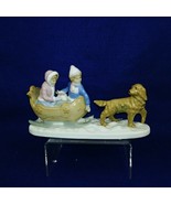 Figurine Dog Pulling Sled with Children Collectible Porcelain by Meico Inc - £29.62 GBP