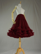 Burgundy Midi Tulle Skirt Outfit Women Custom Plus Size Full Fluffy Tulle Skirt image 7