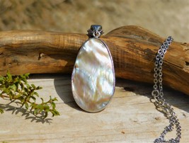 Mother of Pearl Shell Double Sided Pendant with 24 inch Stainless Steel ... - £25.18 GBP