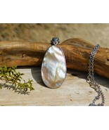 Mother of Pearl Shell Double Sided Pendant with 24 inch Stainless Steel ... - $43.90 CAD