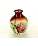 Hand Painted Milk Glass 7&quot; Flower Vase, White w/Brown, Pink Rose Bloom &amp;... - €16,78 EUR