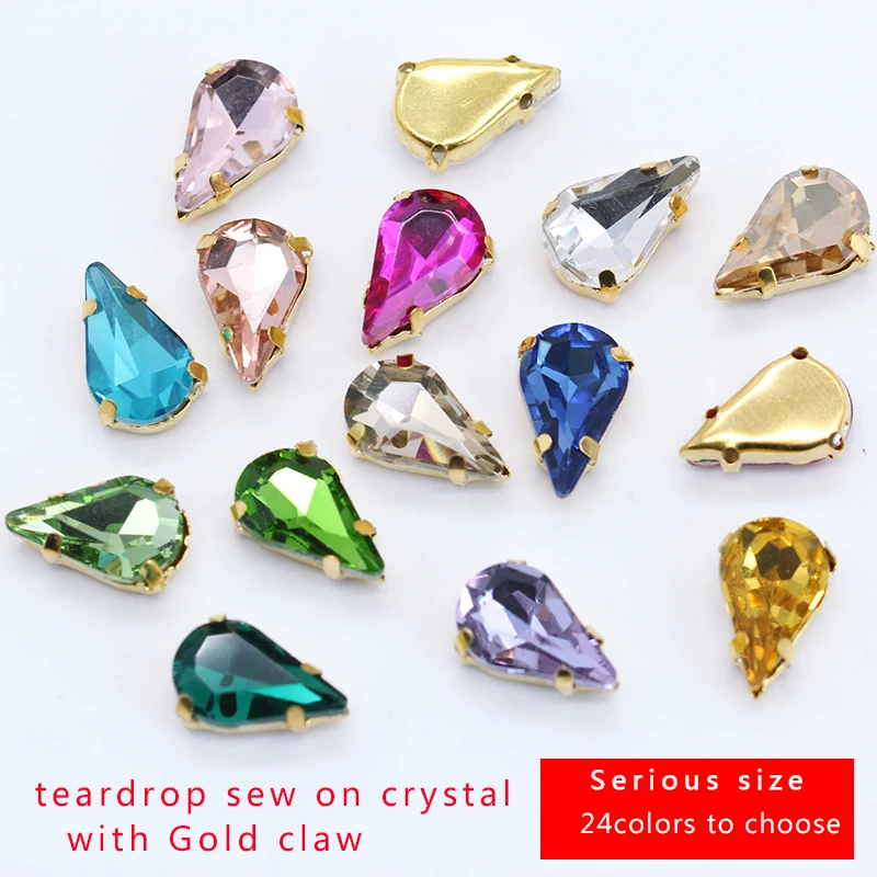 Play 5x8mm 6x10mm 8x1m 24-Colors Sew on Flat Water Drops Teardrop Crystal  Rhine - £22.91 GBP