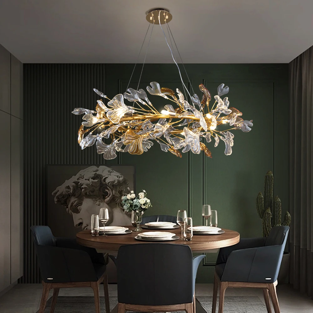 Nordic Design Chandeliers Glazed Glass Leaves Pendant Light for Hotel Li... - $407.07+